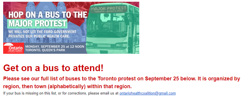 FairplayDesigns's tweet photo. #OntariansStandTogether #ResignDougFord
#MajorProtest
‼️We have buses from almost every city in Ontario.
It is imperative that we build a show of strength-- of mass public opposition -- to the Ford government's attempts to privatize our healthcare‼️
Ask me for cities https://t.co/REKU5oEZIw