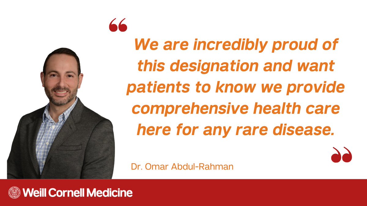 WeillCornell's tweet photo. Weill Cornell Medicine and @nyphospital have been named a Rare Disease Center of Excellence by the National Organization for @RareDisorders (NORD), recognizing institutions at the cutting edge of medical and scientific breakthroughs. 

https://t.co/skq68Vbcud https://t.co/eABqSJR3jz