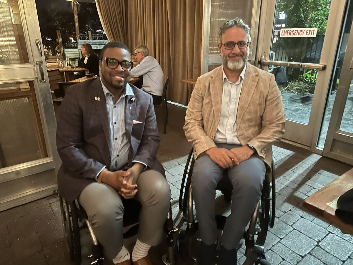 I had a great time chatting with Dr. @mobelal3 , a fellow wheelchair using physician with a spinal cord injury who practices urology in the UK. Thanks to @UMichUrology for hosting him! @umichmedicine @AmCollSurgeons @ASCIPro @ReeveFoundation @NeilsenFndn