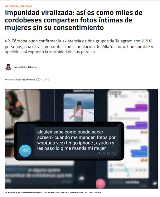 Los invito a leer una investigación que me hizo conocer un submundo no tan escondido. Miles de tipos compartiendo fotos íntimas de mujeres sin consentimiento, exponiendo sus caras y sus identidades.