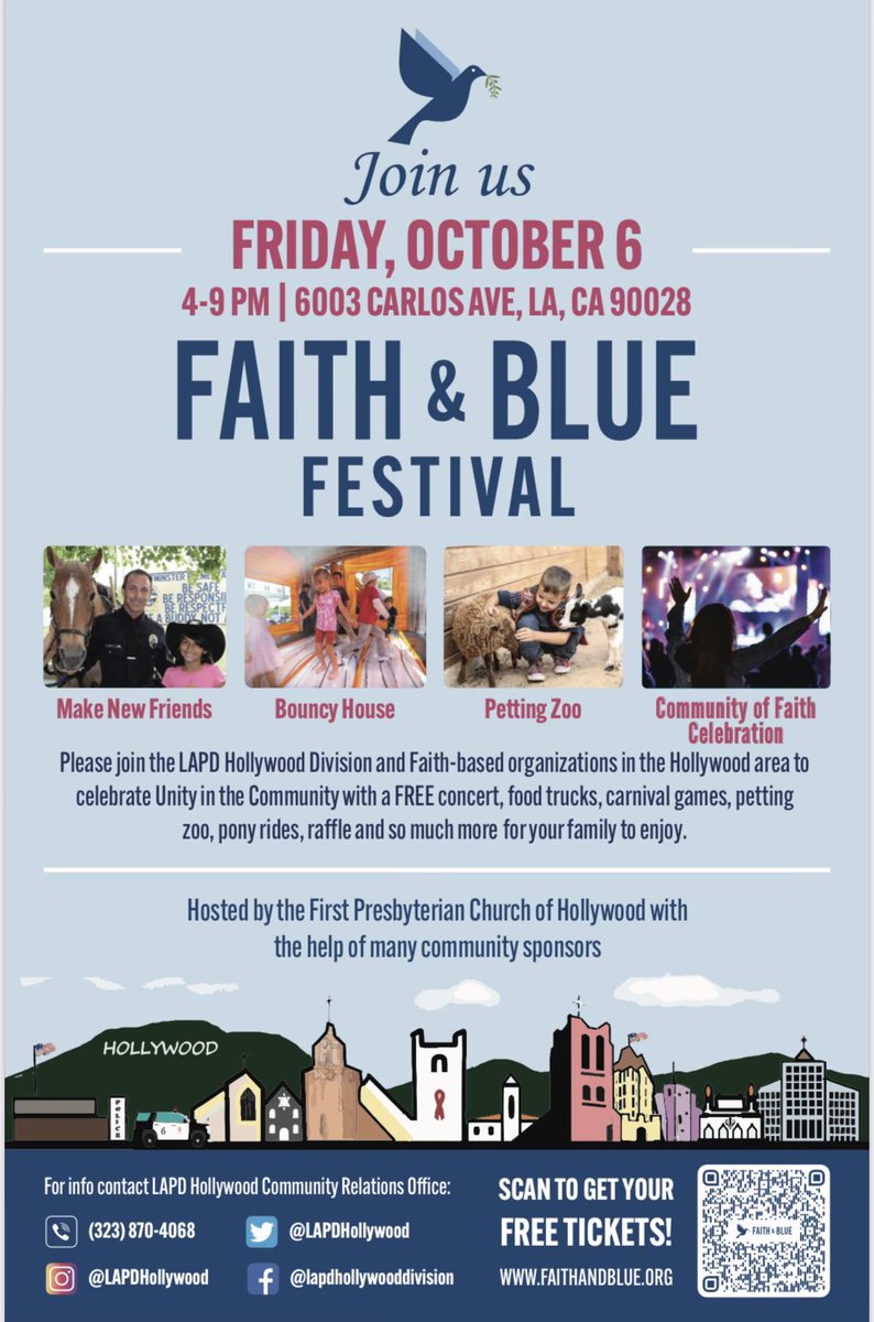 Join Us !!! Faith &amp; Blue Festival 🕊️ Friday October 6 4pm-9pm to celebrate community, unity, and family #hollywoodfamily #lapd #communitypolicing
