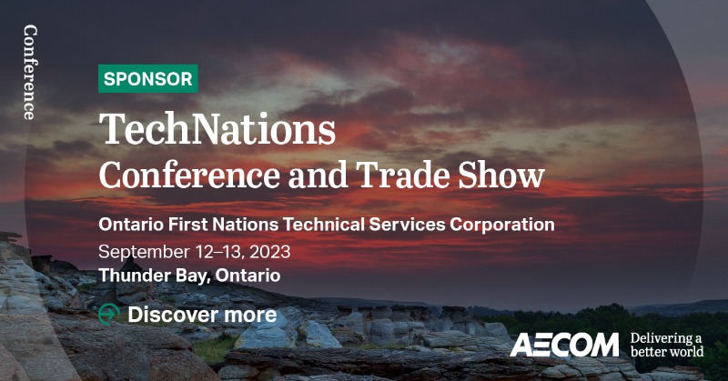 AECOMEnvWater's tweet photo. We are proud to sponsor TechNations 2023, hosted by @OFNTSC. It is the largest First Nations technical conference and trade show in Ontario, and the premiere event for First Nations technical representatives, clients, and customers.