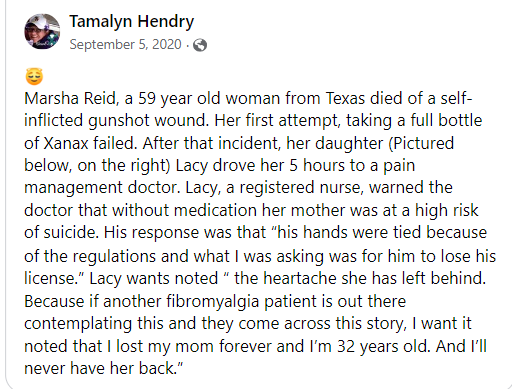 ravensspirit68's tweet photo. From 2020, in memory of Marsha Reid.
How many more have died, deaths uncounted by our system of injustice? 
I've yet to see medical professionals standing up as one against this, most still professing that they're 'Just following orders." 
#ChronicPain #PainMatters #PainKills https://t.co/N9ufJqNQZn