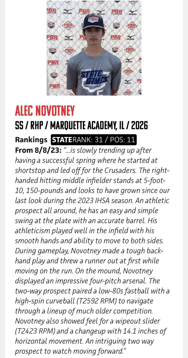Thank you @PBRIllinois for the ranking!
<a href="/ChicagoELITE18u/">Brian Forystek</a> <a href="/ericwelsh23/">Eric Welsh</a> <a href="/MarquetteBasbl4/">Marquette Academy Baseball</a> <a href="/4Marquette/">MARQUETTE ATHLETICS</a>