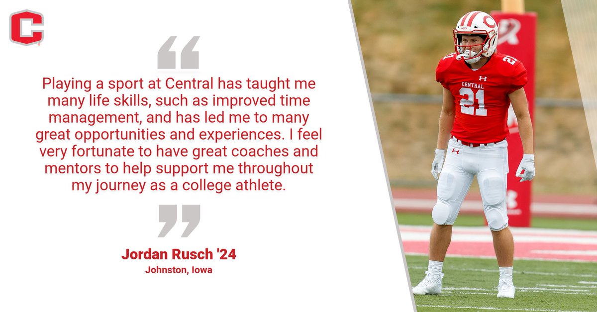 CentralDutch's tweet photo. Senior running back Jordan Rusch has relished the being a part of @CUI_Football.

Central Close-Up: https://t.co/JtnuFdumka

#GoDutch #rollriversFB https://t.co/0wLXBHr50N