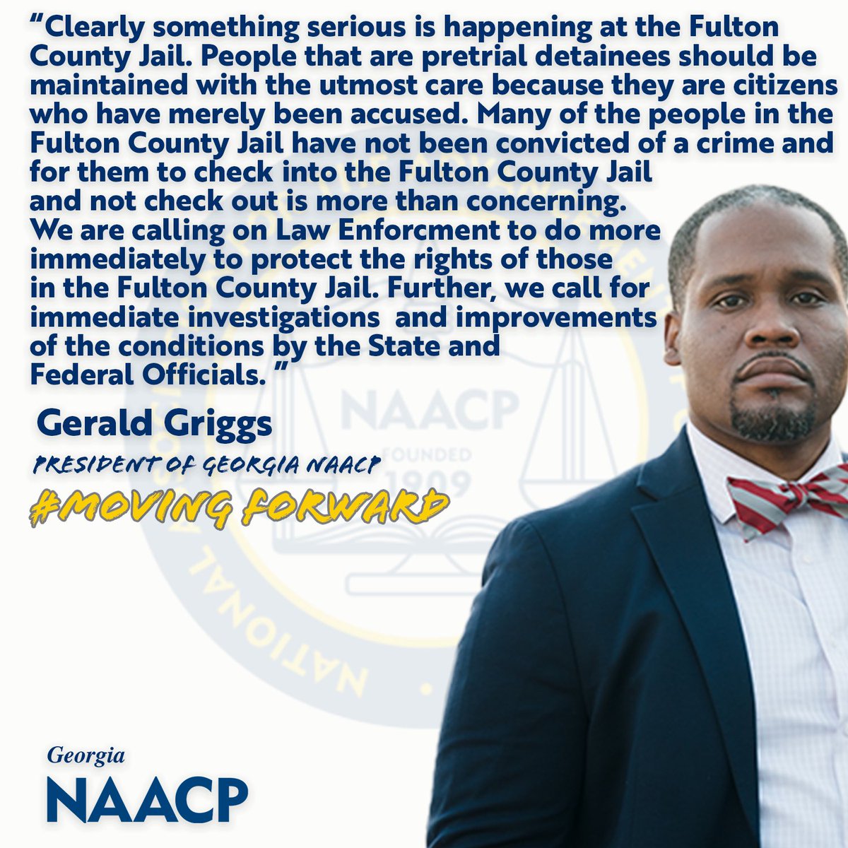 #NAACP issues a statement concerning the conditions at the #FultonCountyJail and the increasing number of in-custody deaths. #atlpol #gapol #GeorgiaNAACP