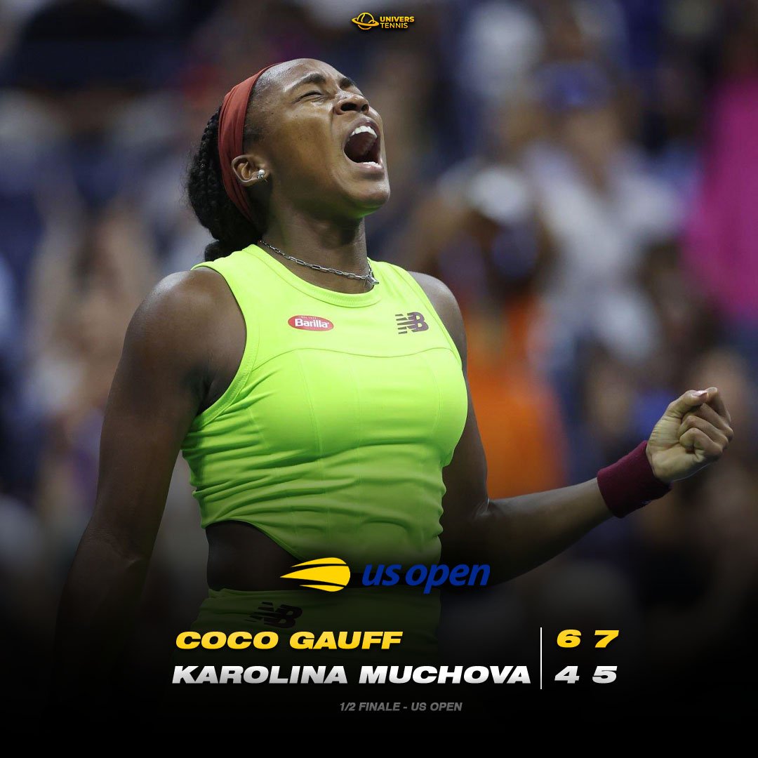 UniversTennis's tweet photo. COCO GAUFF EN FINALE DE L'#USOPEN

La n°6 mondiale poursuit son exceptionnelle tournée américaine (17-1) et bat Karolina Muchova pour atteindre sa deuxième finale en Majeur après Roland-Garros 2022. ⭐️

À 19 ans, elle jouera pour son tout premier titre en Grand Chelem. 🏆🇺🇲 https://t.co/M5dJvdDOZW