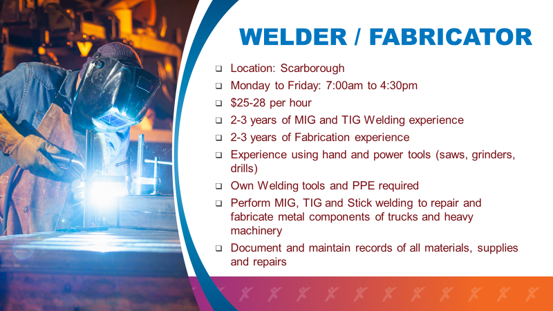 EEP_Pickering's tweet photo. Are you a welding and fabrication expert looking for a new and exciting opportunity?

Join our Scarborough client who is looking for a Welder/Fabricator and help them shape the future, one weld at a time!

Apply Now: https://t.co/1XRJJYvFYO https://t.co/0uFHcQjVyA