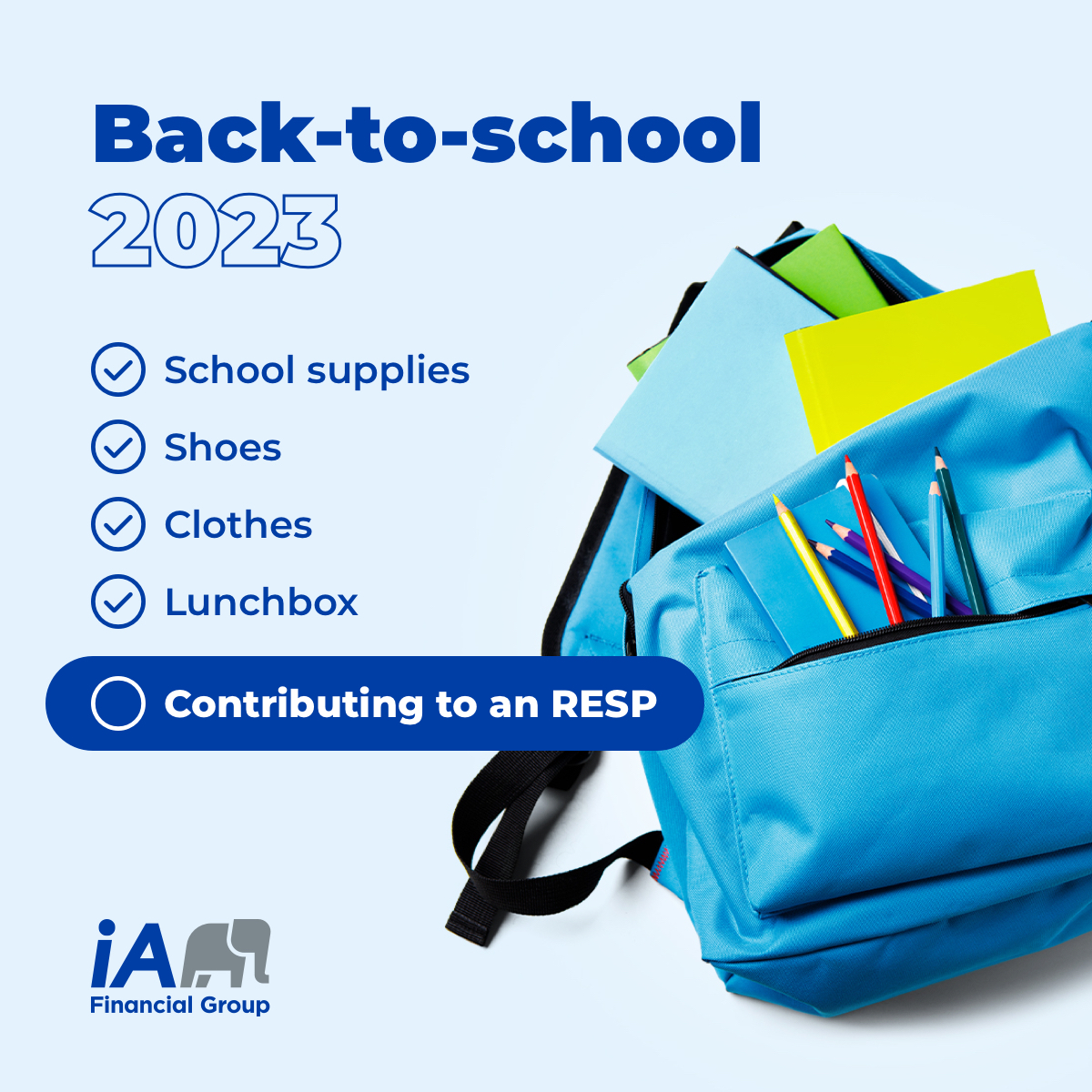 Back-to-school | Preparation = Success! 📚
Also think about contributing to a registered education savings plan (RESP) for your kids by this you can get the free govt. education grant ! 💻 It’s easy. Contact me, I’m here if you need advice!
#investedinyou

ia.ca/resp?uid=A8B6DF