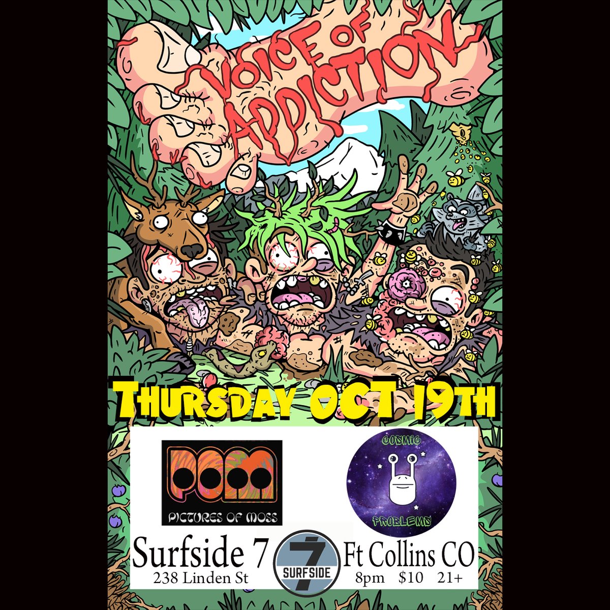 THUR OCT 19th FT COLLINS CO @voarockers (chicago) #PicturesofMoss @CosmicProblems_ facebook.com/events/1712933… at @surfsideseven #punkshow #punk #VoiceOfAddiction #Chicagopunk #punkrock #VOA #DIY #FYP #WildintheWest