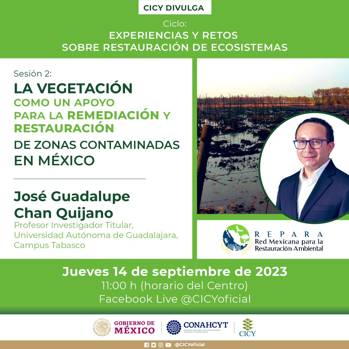 En una semana! 🤓 Próxima sesión del ciclo de seminarios CICY Divulga: experiencias y retos sobre restauración de ecosistemas. Jueves 14 de septiembre 11:00 hora CDMX. Transmisión en vivo por la página de facebook del CICY facebook.com/CICYoficial?mi…
Los esperamos!