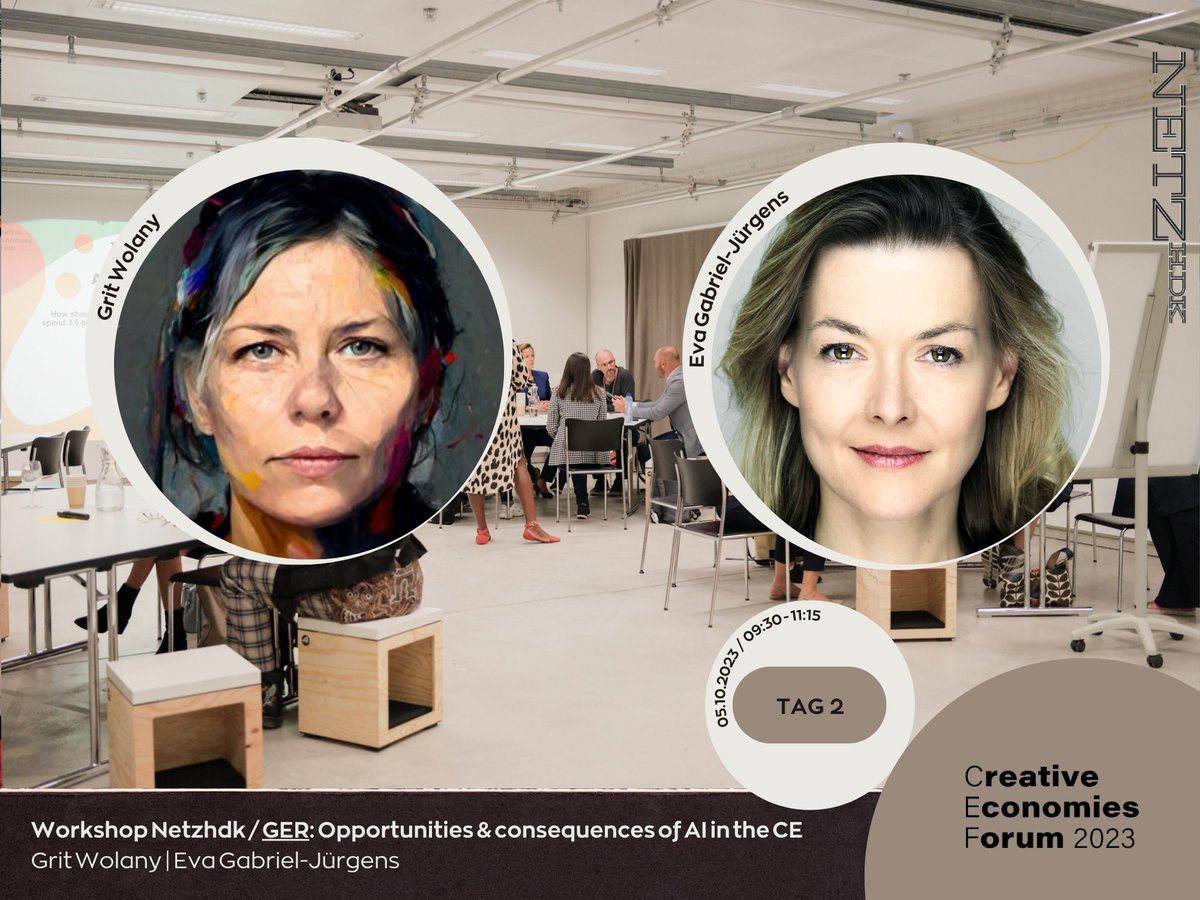 Am 5. Oktober bietet das #CEF23 einen Workshop zum Thema "Generative #KI – Chancen und Herausforderungen" an.  Mit den Expertinnen: Grit Wolany - AI Scout an <a href="/zhdk/">ZHdK</a>  Eva Gabriel-Jürgens - Rechtsanwältin.  Die Teilnahme ist kostenlos. Anmeldung erforderlich. goo.su/15JqSynahme