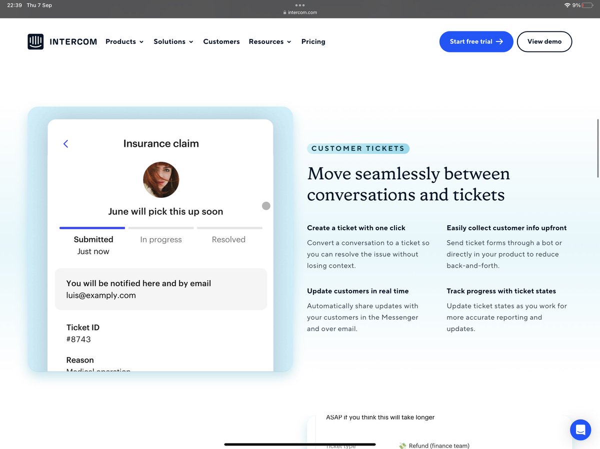 destraynor's tweet photo. We launched a *huge*  Tickets upgrade, shipping feature requests from as far back as 2016

 →  https://t.co/aXsraSWXg5 ← 
 
* 3 Ticket types (Back-office, Tracker & bulk replies, and User-facing)
* Omni-channel  (great in Messenger & Email)
* Company portals (let users see all their company's tickets)
* Custom states, custom ~everything