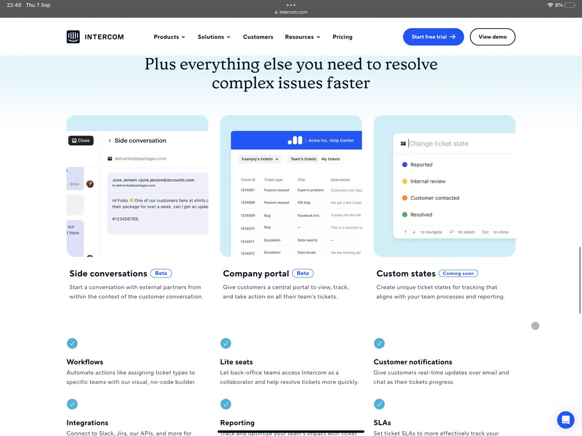 destraynor's tweet photo. We launched a *huge*  Tickets upgrade, shipping feature requests from as far back as 2016

 →  https://t.co/aXsraSWXg5 ← 
 
* 3 Ticket types (Back-office, Tracker & bulk replies, and User-facing)
* Omni-channel  (great in Messenger & Email)
* Company portals (let users see all their company's tickets)
* Custom states, custom ~everything