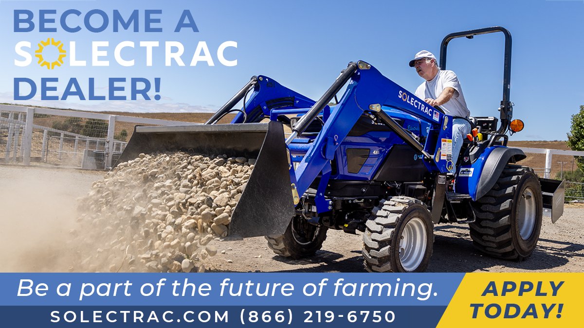 The ELECTRIC WAVE is sweeping the #tractor industry, and Solectrac is at the forefront with our innovative #electrictractors. Join Solectrac’s growing network of dealers and be a part of the future of farming. Apply Today! bit.ly/3EtDoBB #tractors #offroad