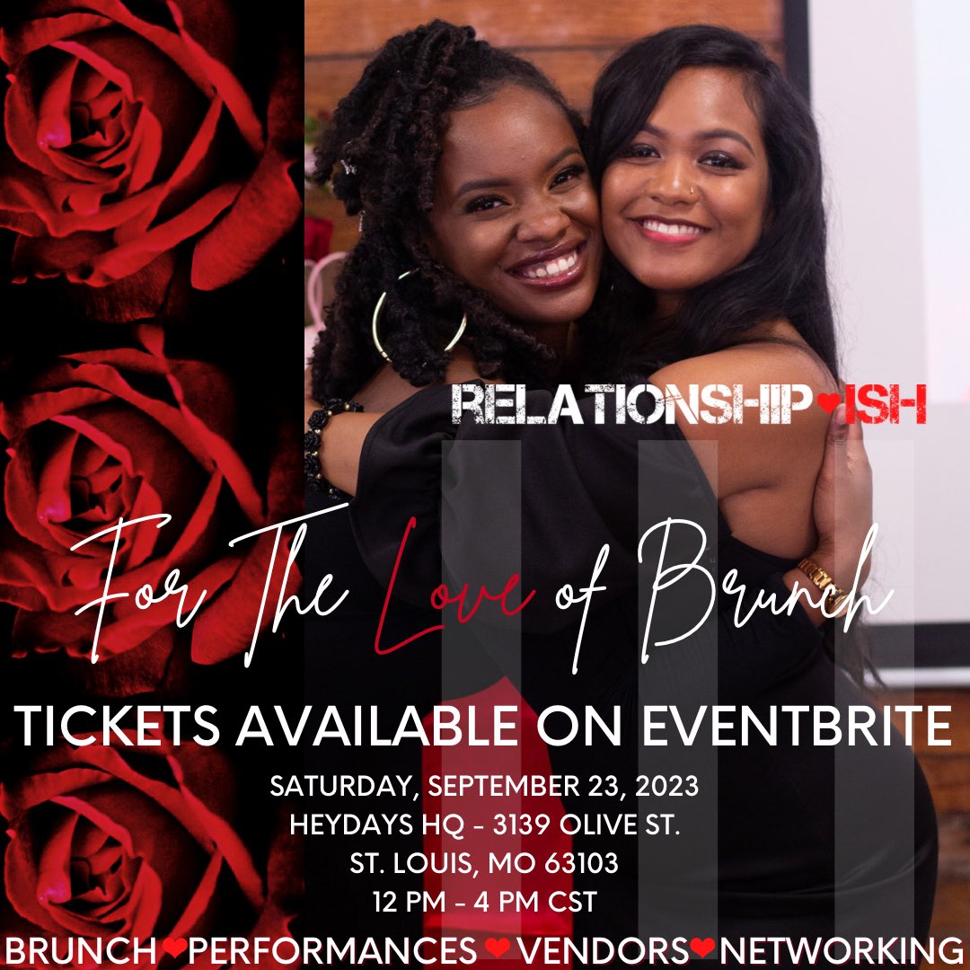 ISHRelationship's tweet photo. Buffet-style brunch • bottomless mimosas • entertainment  • DJ • networking • live discussions • vendors and more!

Sept. 23rd, Be there! #stlbrunch #stlevent #stlouis 

https://t.co/oYwei1seU9 https://t.co/QNugOYDfHp