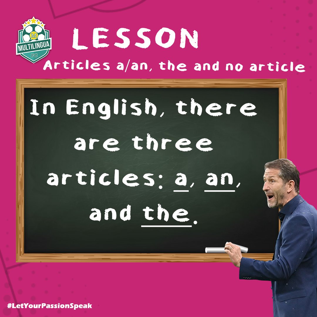 MultilinguaFC's tweet photo. #MFCLesson 📚

"A - an" or "The" article?

When to use the indefinite or the definite article?
Check this lesson and improve your skills ⚽️ 

#EnglishThroughFootball
#LetYourPassionSpeak https://t.co/gPazdnsclS