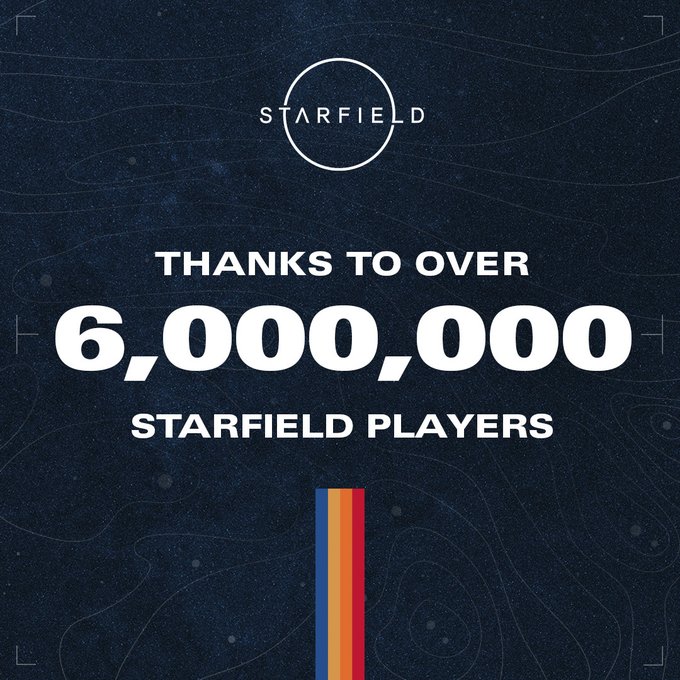 Starfield image with text overlay that reads: Thanks to over 6,000,000 Starfield players. 