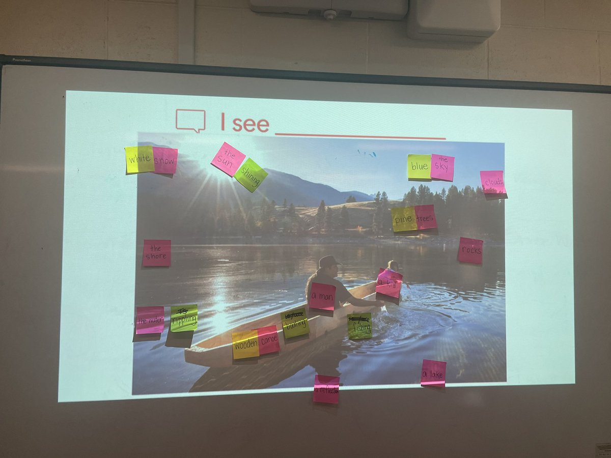 MrsWoodburnELD's tweet photo. Next steps! Same picture, but students were given color-coded post-its with their vocabulary from yesterday to read and label the photo. Each color is a different part of speech to build familiarity with word order and sentence construction. #scaffoldtosuccess #MLsCan #RAELs https://t.co/i3qGRw0tB5