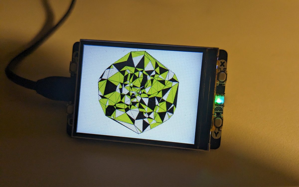 GaryHomewood's tweet photo. Delaunay triangulation on a Pico W with a lovely screen all from @pimoroni  #generativeart #p5js #raspberrypi https://t.co/YdAIFVUAFU