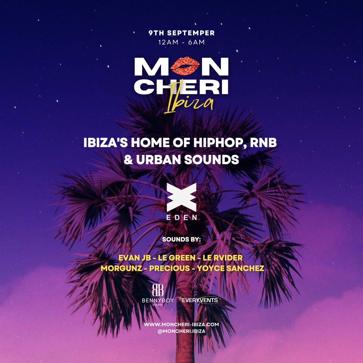 M💋N CHERI will be taking over <a href="/eden_ibiza/">Eden Ibiza</a> yet again for a night to remember 😎

Join us this Saturday for a night filled with the best vibes by our top notch dj’s⬇️⬇️⬇️ check ‘m out 

Get in touch for Guestlist - Twitter friends only! 💗