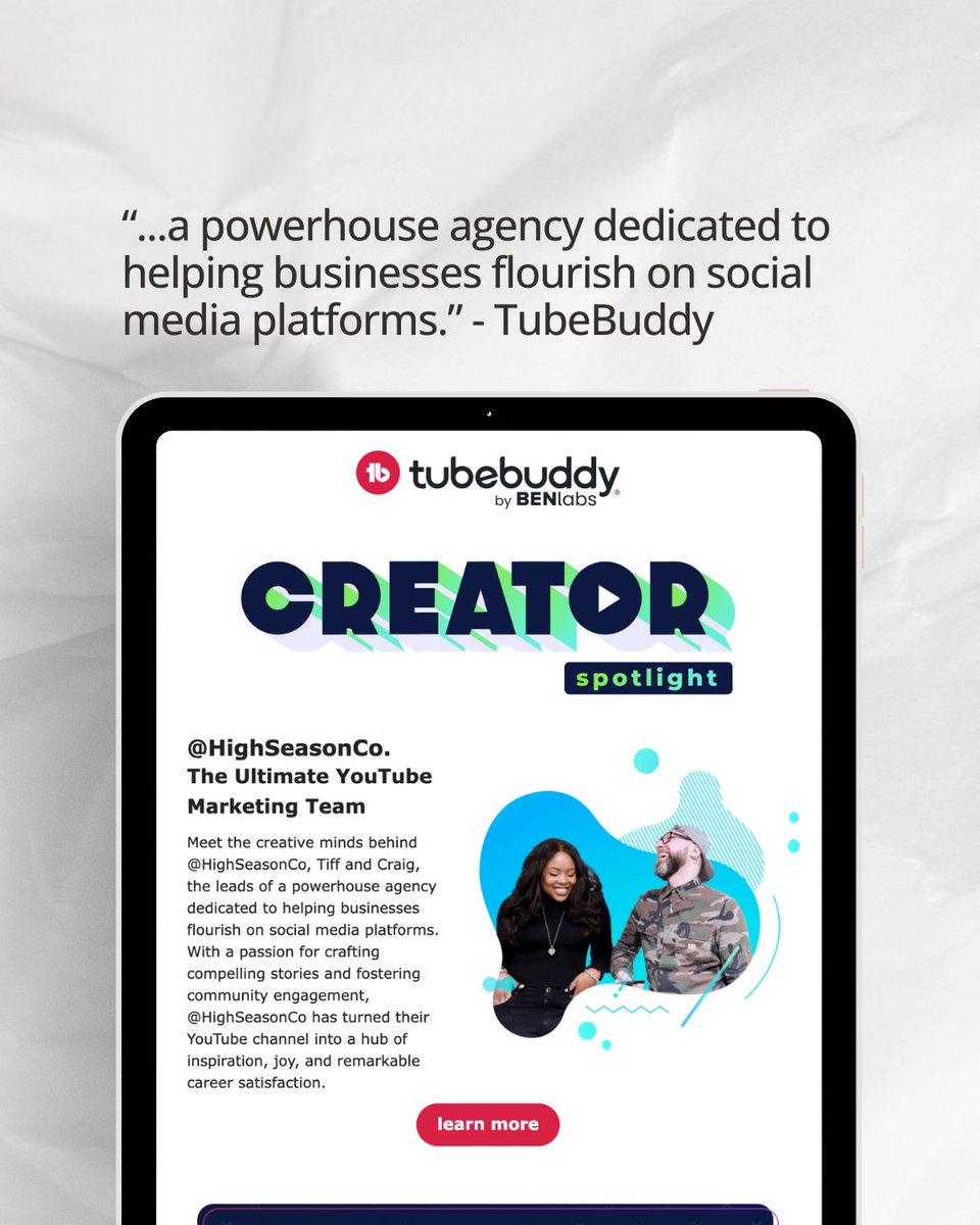 HighSeasonCo's tweet photo. Value 🤝 Strategic Optimization

So excited to be featured as Creator of the Month by @TubeBuddy. 🎉 We shared a bit of on how we've been able to use our @youtube channel to help businesses grow, while amassing 3 million+ views through intentional content: https://t.co/kb7oMeSYpb https://t.co/3Zxh75JX10