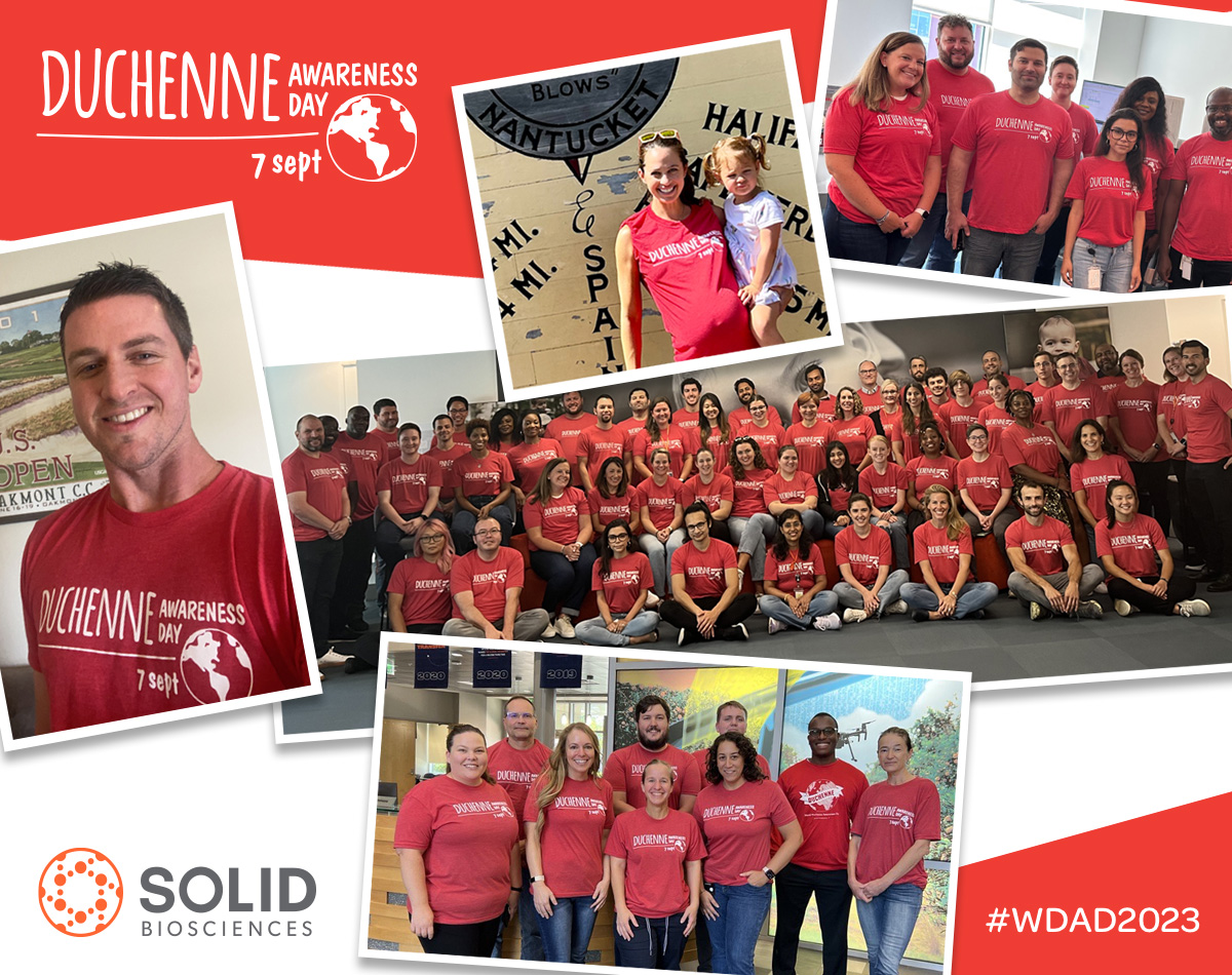 Solid_Bio's tweet photo. Today, our team has come together to honor #WorldDuchenneAwarenessDay. The Duchenne community is ingrained in all we do and inspires us to break down barriers and help shape the future of Duchenne treatments. Learn more: https://t.co/XlH5UFQQIE 

#WDAD2023 #TogetherWeAreSolid https://t.co/8Bdv27JGBT