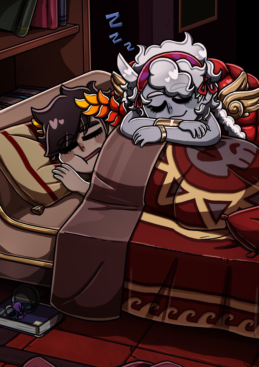 Skelelovely's tweet photo. ay why the cat on the bed
[ For the @countsheep_zine 💤] #HadesGame #Hypnos https://t.co/Bc5ovo3Cno