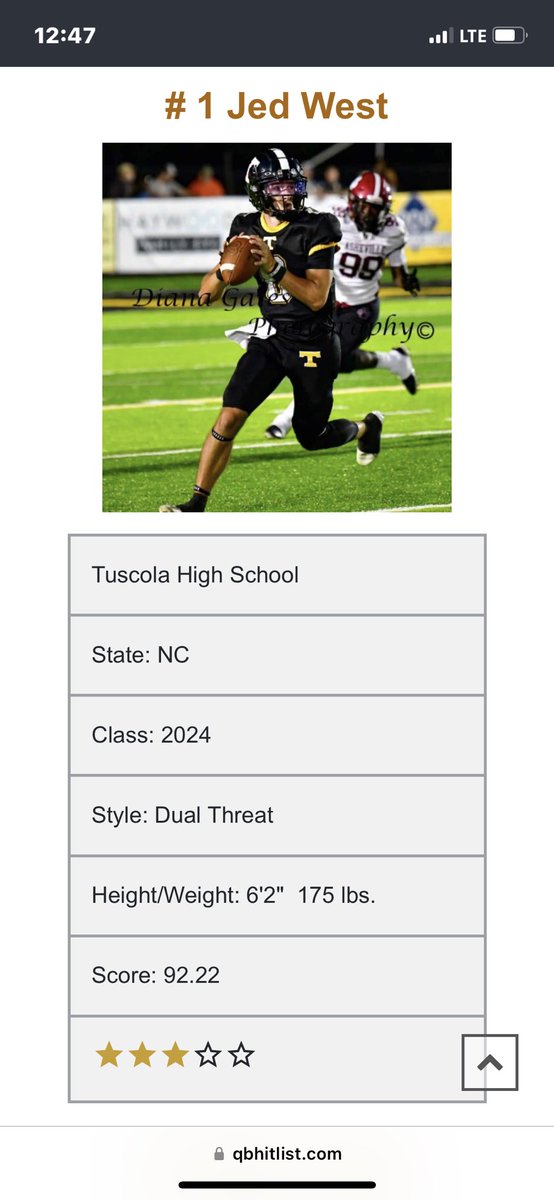Jed West (@jedwest2024) on Twitter photo Honored to be named a 3⭐️ and the #1 2024 Duel Threat QB in North Carolina by <a href="/QBHitList/">QBHitList.com</a>!!
<a href="/jcromp8/">Jonathan Crompton</a> <a href="/NPCoachJeff/">Jeff@nationalpreps.com</a> <a href="/Chris_Womack/">Chris Womack</a> <a href="/zacharyahuber/">Zachary Alan Huber</a> <a href="/RivalsFriedman/">Adam Friedman</a> <a href="/247Sports/">247Sports</a> Honored to be named a 3⭐️ and the #1 2024 Duel Threat QB in North Carolina by <a href="/QBHitList/">QBHitList.com</a>!!
<a href="/jcromp8/">Jonathan Crompton</a> <a href="/NPCoachJeff/">Jeff@nationalpreps.com</a> <a href="/Chris_Womack/">Chris Womack</a> <a href="/zacharyahuber/">Zachary Alan Huber</a> <a href="/RivalsFriedman/">Adam Friedman</a> <a href="/247Sports/">247Sports</a>