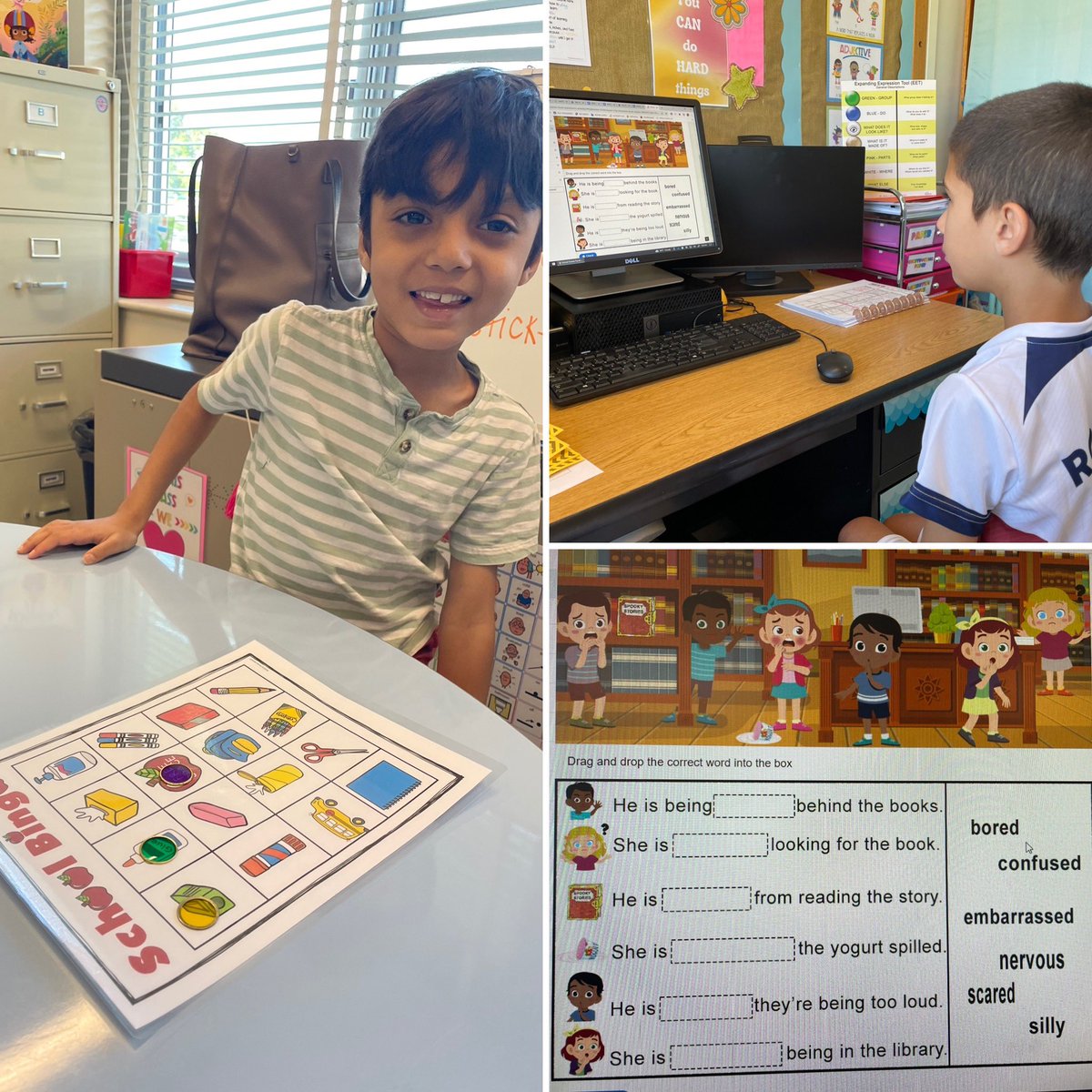 Working on inferencing with School Bingo and interactive emotions activities  📚✏️📓 <a href="/A_RiveraNY/">Dr. Alejandro Rivera</a>