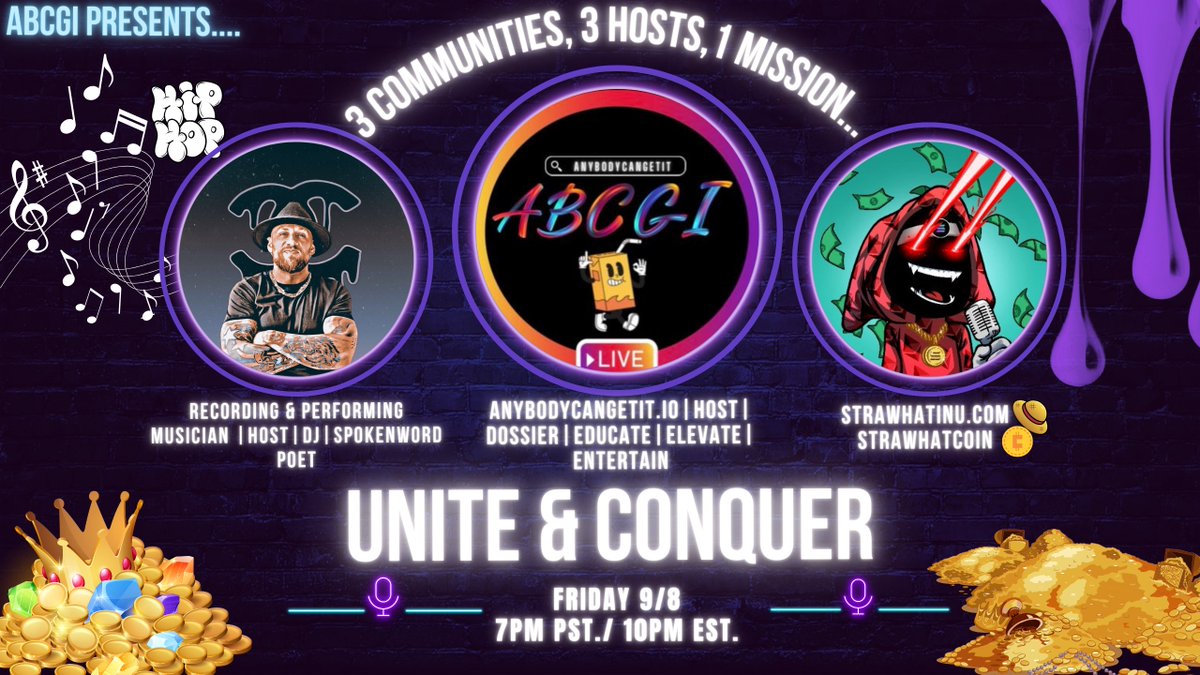 OfficialABCGI's tweet image. What happens when 3 Communites come together? Tomorrow, 7 PM PST / 10 PM EST, three powerhouse communities— 
Casually , AnybodyCanGetIt, and Blockchain Buds—are here to Unite &amp;amp; Conquer
👇👇

@crypto_casually  @Blockchain_Buds @LitCreations88 @CalibratedCPT