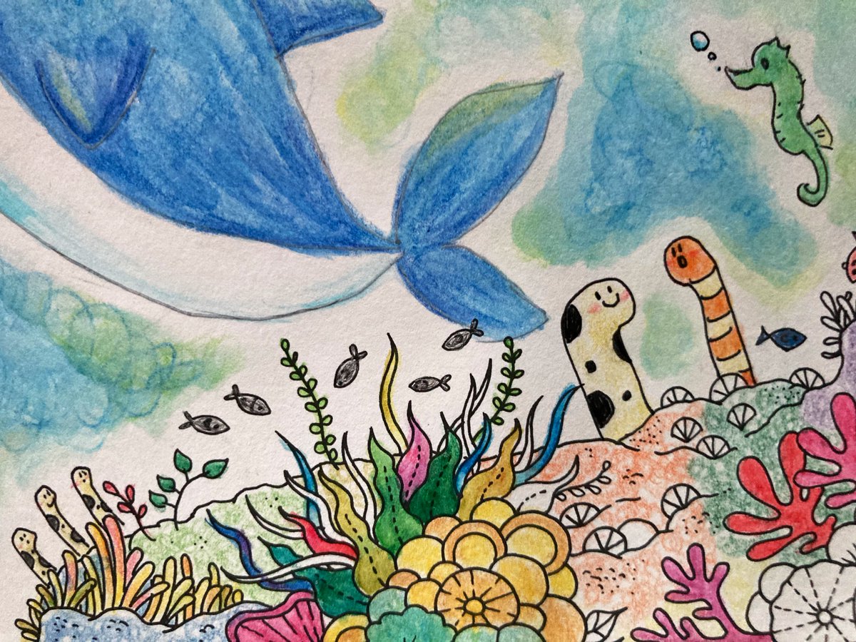 nocdojutra's tweet photo. #30daysofcreativity 8/27 day31
アイスクリームと、中表紙&お気に入りの深海のページの塗りの続き。
アイスだけじゃなくてパフェとかクレープとか描いてもいいかも。枠からはみ出せ!自由に創作!がモットーの本なので。
#大人の塗り絵 https://t.co/43XeM9Wp4k