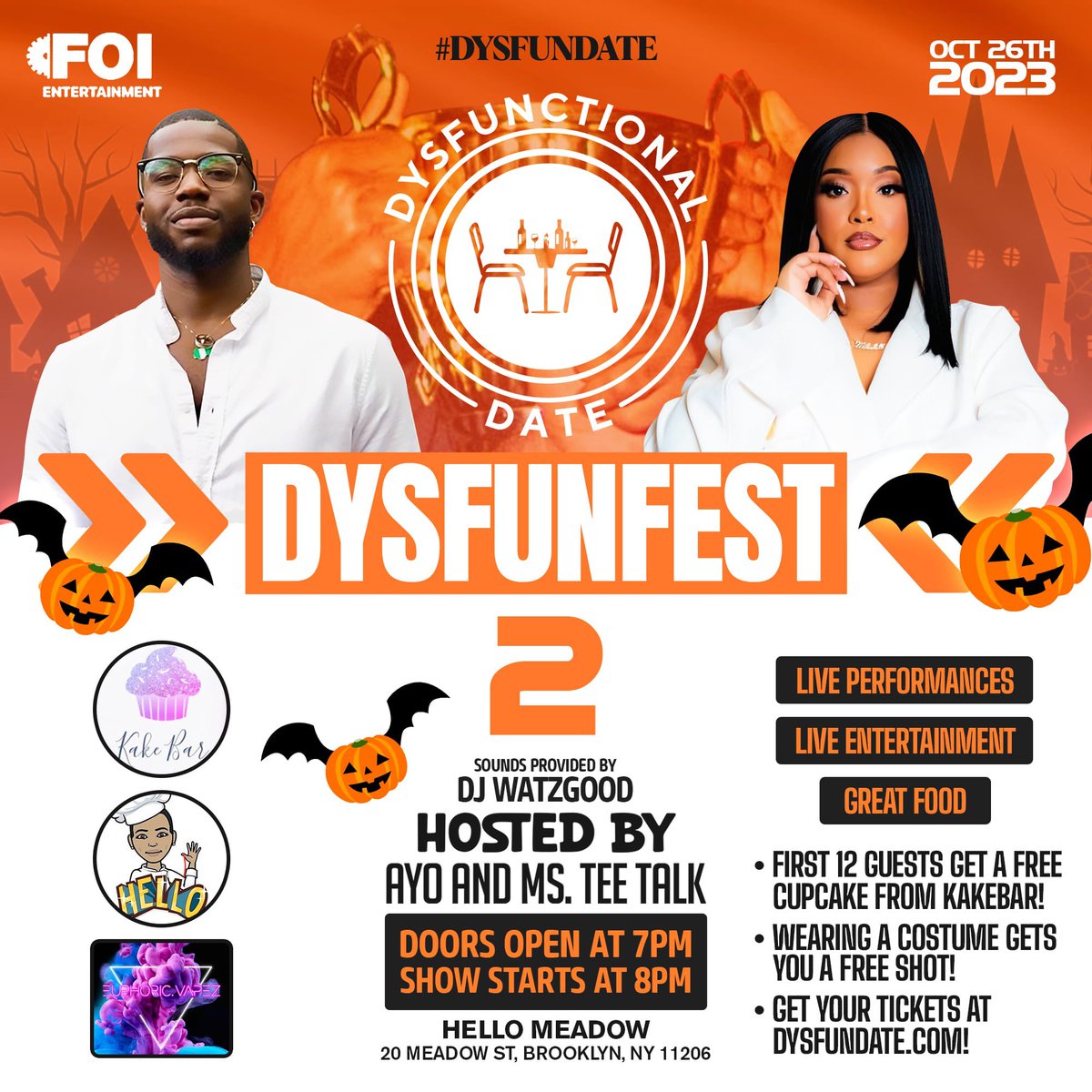 DysfunDate's tweet photo. DysfunFest 2: Halloween Edition!

Thursday, October 26th!

• Dysfunctional Date returns with DysfunFest 2! This year’s fest will be Halloween themed! Join us for the LAST event of the year! 

• Live performances &amp; more! Hosted by Ayo &amp; @msteetalk!

🎟️: https://t.co/j03DBN8yOg https://t.co/XLPgsJlk4z
