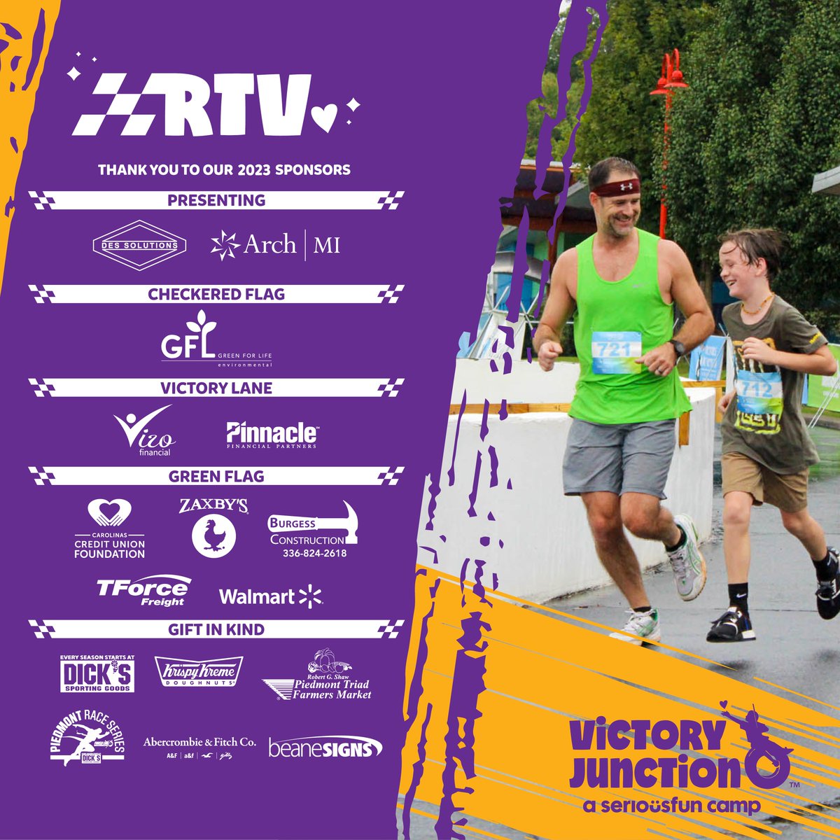 VictoryJunction's tweet photo. As Run To Victory approaches this Saturday, let's give a big shout-out to our amazing sponsors! ๐ #RunToVictory https://t.co/TvNZm76quI