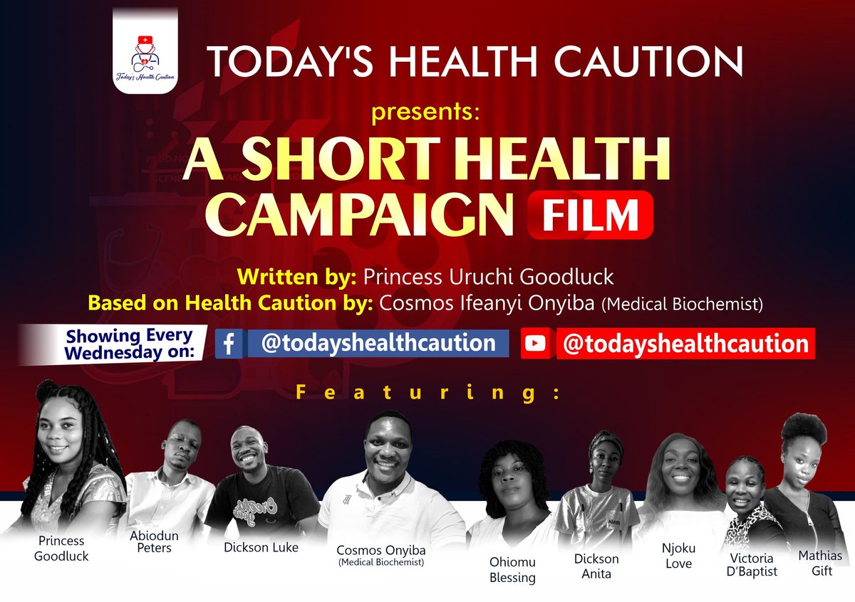 Cosmos_Onyiba's tweet image. *Hurray! Today&apos;s Health Caution is now in the Movies*

Watch each film episode on our Facebook and YouTube pages every Wednesday to learn how to stay safe and healthy. Follow the links below 👇
*YouTube*
youtube.com/@todayshealthc…
*Facebook*
facebook.com/todayshealthca…