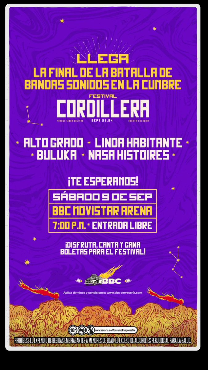 Este sábado nos vemos en el BBC del <a href="/MovistarArenaCo/">Movistar Arena Colombia</a> #sonidosdelacumbre <a href="/CordilleraFest/">Festival Cordillera</a>