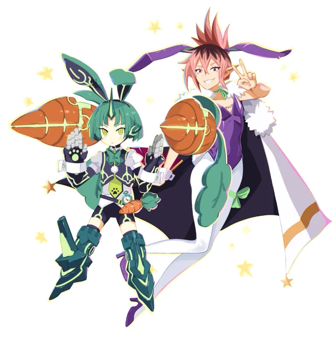 with the new drpg event, it said that the boys didnt attend it because they did not want to dress up... but suisen and weiyasu did show up - so me and luc gave them bunny alts #ディスガイア7   #ディスガイアrpg 