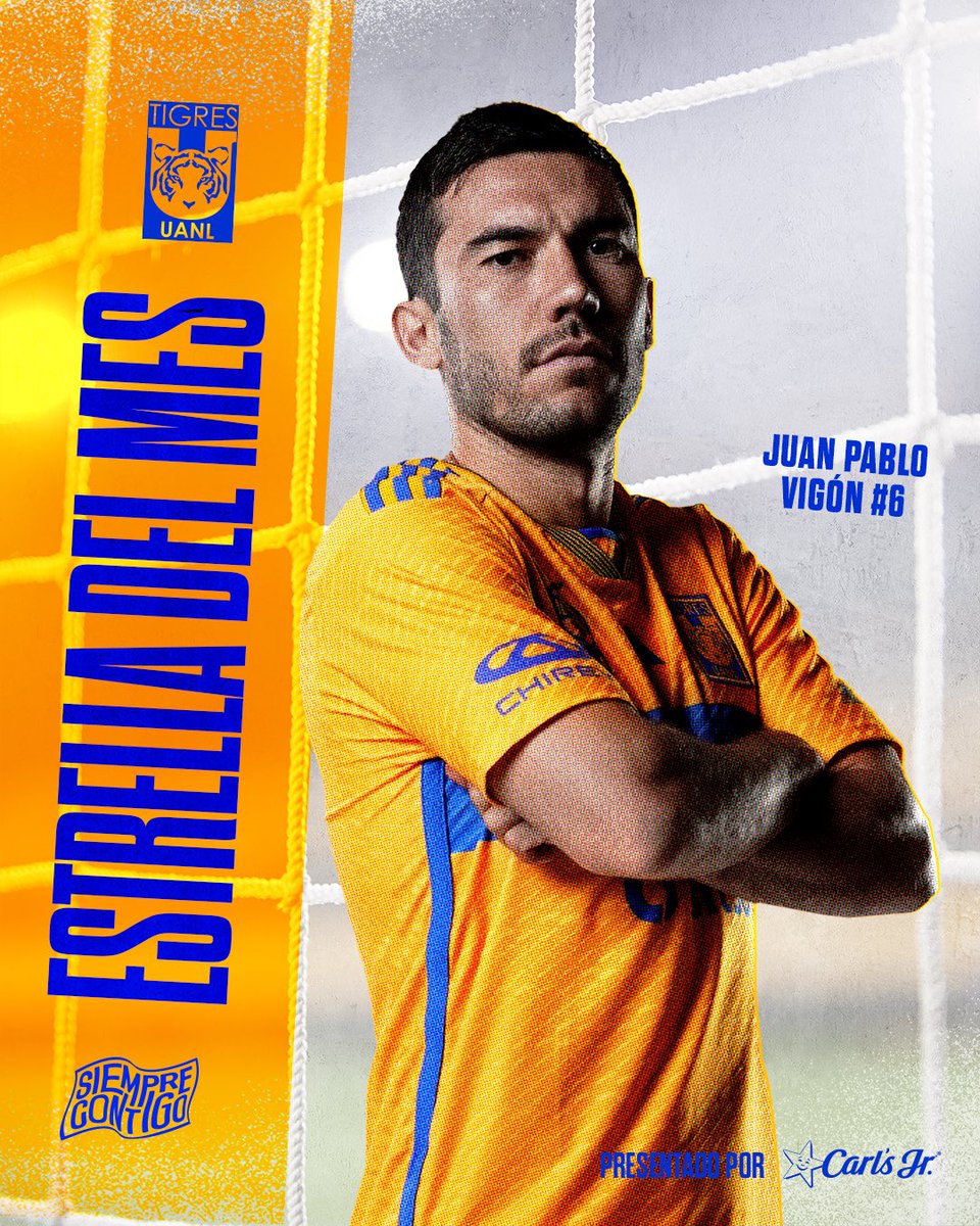 🐯⭐️ Sus goles, garra, determinación y festejos 🫢😅, hicieron de @jpvigon nuestra Estrella del Mes @CarlsJrMx de agosto. ¡Esa es, Vigol! 💛