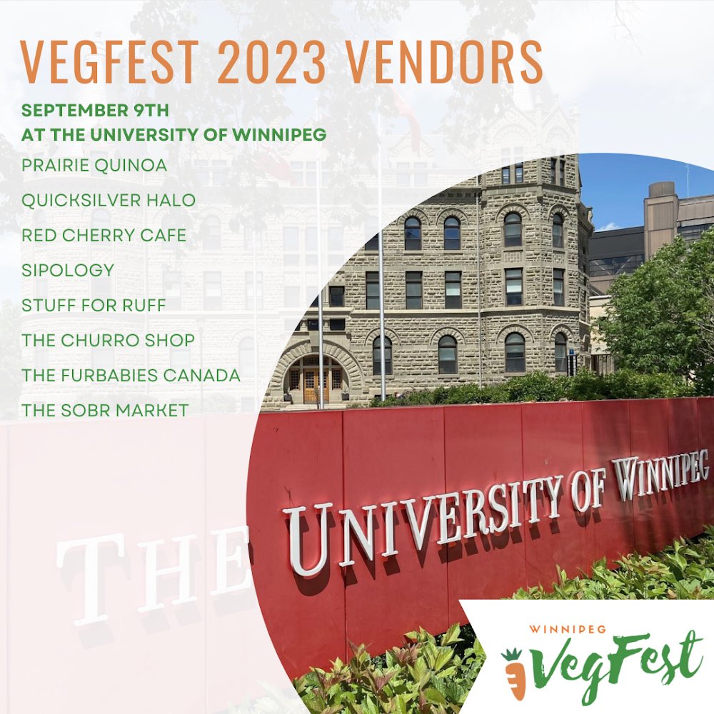 WpgVegFest's tweet photo. We’re posting vegan vendors for the Winnipeg VegFest market over the next few days! 🌱

Find them and so many more at Winnipeg VegFest on September 9th from 11am-6pm at the outdoor market at the University of Winnipeg! 🥕 https://t.co/Ngi0MdYrQe