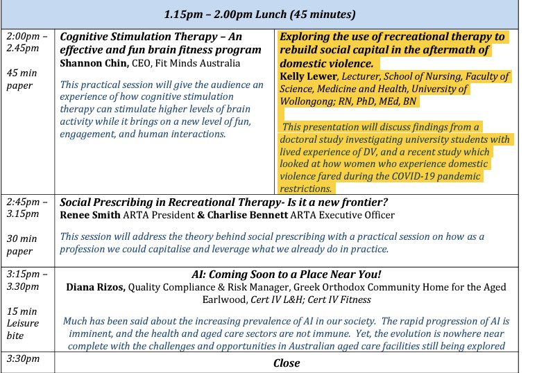 MHRIG (@mhrig_uow) on Twitter photo Be sure to catch Dr <a href="/KellyLewer/">Dr Kelly Lewer</a>’s presentation today at the Australian Recreational Therapy Association Conference
The use of recreational therapy to rebuild social capital in the aftermath of domestic violence
<a href="/UoWnursing/">UOW School of Nursing</a> <a href="/ChrisFPatterson/">Dr Christopher Patterson</a> <a href="/LornaMoxham/">Prof Lorna Moxham</a> <a href="/TaylorYousiph/">Taylor Yousiph</a> Be sure to catch Dr <a href="/KellyLewer/">Dr Kelly Lewer</a>’s presentation today at the Australian Recreational Therapy Association Conference
The use of recreational therapy to rebuild social capital in the aftermath of domestic violence
<a href="/UoWnursing/">UOW School of Nursing</a> <a href="/ChrisFPatterson/">Dr Christopher Patterson</a> <a href="/LornaMoxham/">Prof Lorna Moxham</a> <a href="/TaylorYousiph/">Taylor Yousiph</a>