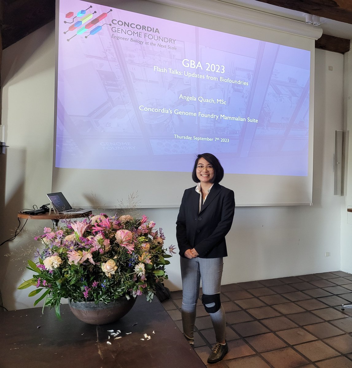 Concordia Genome Foundry members attending the 3rd annual Global Biofoundry Alliance meeting at Copenhagen, Denmark #GBA2023 #SyntheticBiology #ConcordiaUniversity 

Angela representing the Foundry by presenting the latest overview of the Mammalian Suite