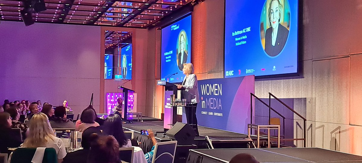WiMFiji's tweet photo. "Tough as the situation may be, you must dismiss giving up as an option. Don't be afraid of pushing yourself forward - out of your comfort zone", Women in Media Aus Patron and outgoing ABC Chair Ita Buttrose urges women media leaders. #WIMConference2023 #PACMAS https://t.co/ZcQRbRLQVB