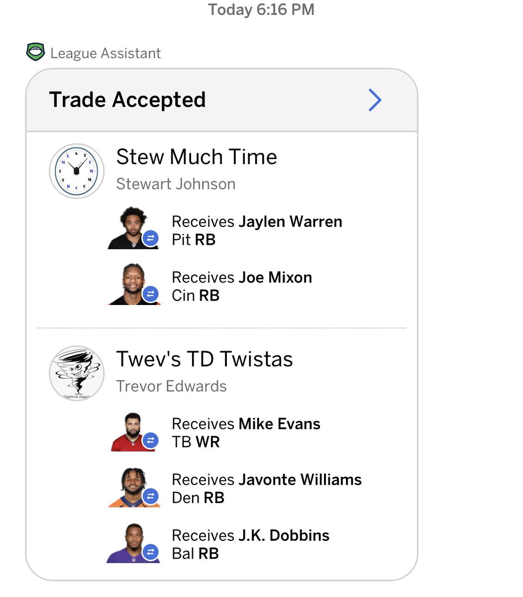 TGLeagueOffice's tweet photo. 🚨🏈‼️Trade Alert‼️🏈🚨

Who won the trade? 

(Vote Below) https://t.co/CCdbyfHTyo