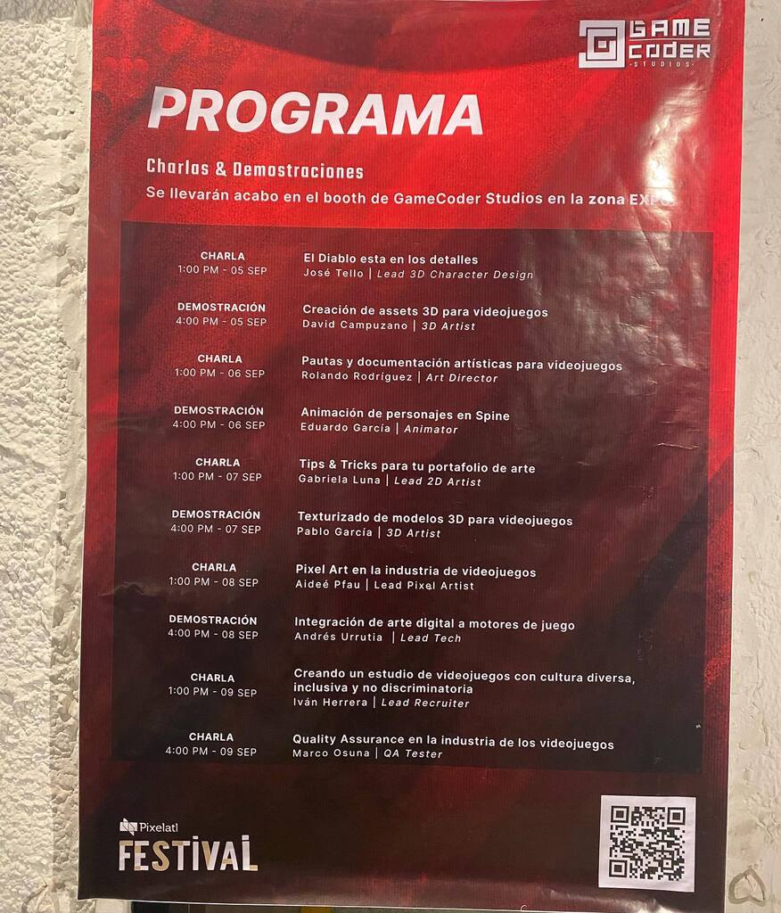 Dessignare's tweet photo. Programa de actividades de #Gamecoder
en la Feria @pixelatl 

Charlas y demostraciones impartidas por profesionales del desarrollo de videojuegos 🎮 

Visita la zona Expo de @ccdjalisco 

@gamecoder_studios https://t.co/MJG2gBuatM