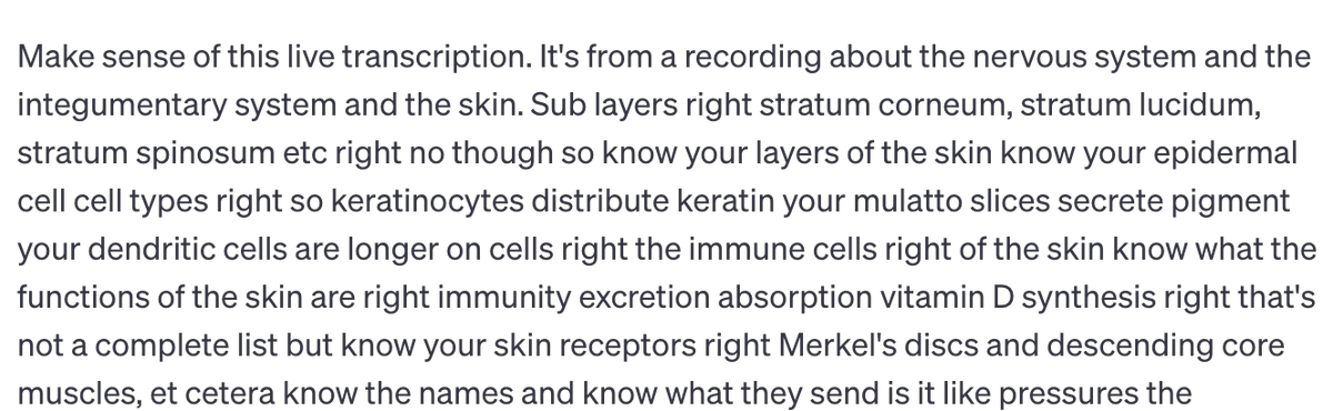 ShellTerrell's tweet photo. You can use AI to transcribe audio. I used https://t.co/MUNntopjub to upload a 15 min audio of a live lecture (Image 1: Otter Transcript). Image 2 shows the prompt I used in ChatGPT to make sense of it & 3 is the summary of key items. 4 are the questions & answers. #MyAIprocess https://t.co/tQeOc0QIFT