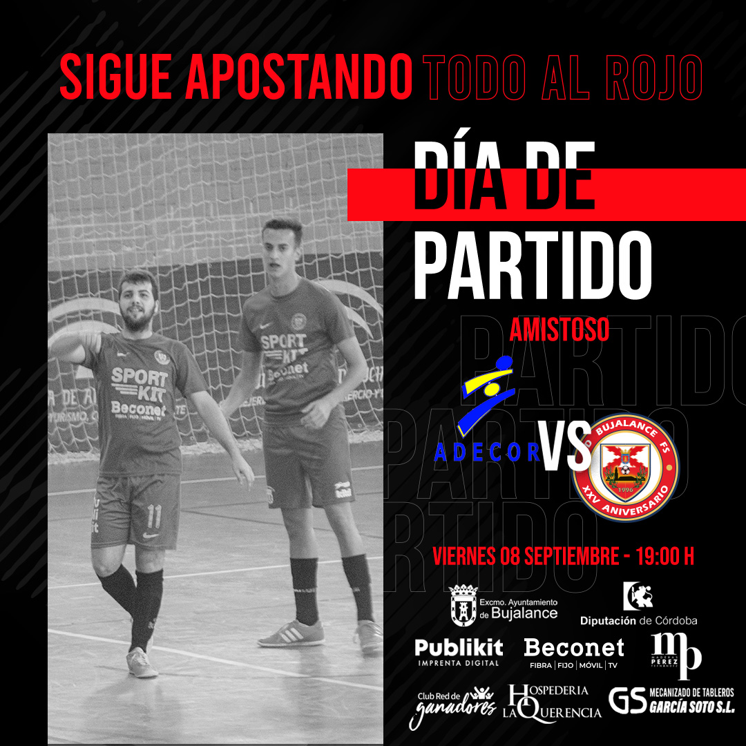 🔴🔴 HOY JUGAMOS🔴🔴

Tercer test de pretemporada para el equipo FILIAL de Juanma Cubero.

📅 08/09/2023
⏰ 19:00
🆚 <a href="/_adecor/">CLUB ADECOR</a> (DH Juv)
🏆 #Amistoso
🏟️ IDM Guadalquivir (Córdoba)

#VamosBujalance #TodoAlRojo