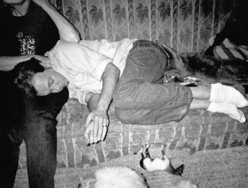A favorite topic of mine: pictures of former Beatles peacefully sleeping on their wives' laps