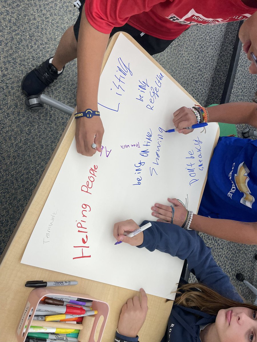 MrsByal's tweet photo. What makes a good student? Someone who is helping, kind, on-time, listening. We had a great talk about our class norms today and how to put our best foot forward #oakviewhustlesharder #showingup https://t.co/OnVX4nVee7