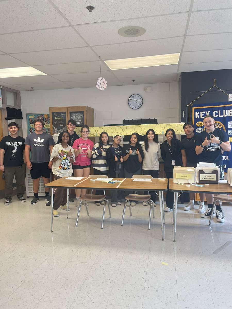 AP Bio students standing in front of a paper model they collaborated together on to build. Using models to visualize abstract concepts for the win!