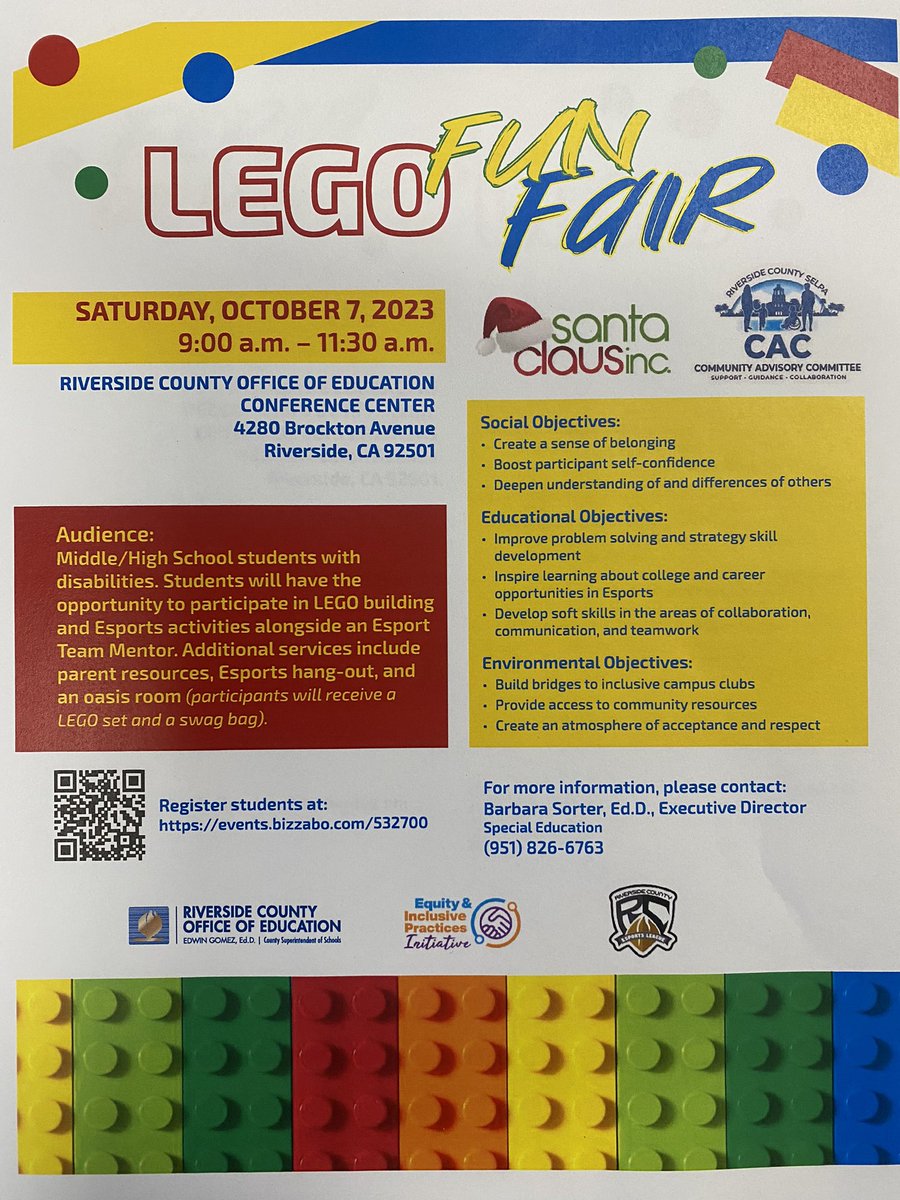 It’s back! Registration for the <a href="/RCOESpecialEd/">RCOE Special Ed Unit</a> Lego Fun Fair is open 🎉 <a href="/RCOE/">RivCo Office of Education</a> <a href="/RCOECTE/">Riverside County Office of Education - CTE</a> @EquityRivCo <a href="/RcoeEsports/">RCOE Esports</a> <a href="/JurupaUSD/">Jurupa Unified</a> <a href="/riversidecagov/">City of Riverside,CA</a> <a href="/ValVerdeUSD/">Val Verde USD</a> <a href="/MorenoValleyUSD/">Moreno Valley USD</a> <a href="/csdriverside/">CSD Riverside</a> <a href="/rcselpa/">Riverside County SELPA</a>